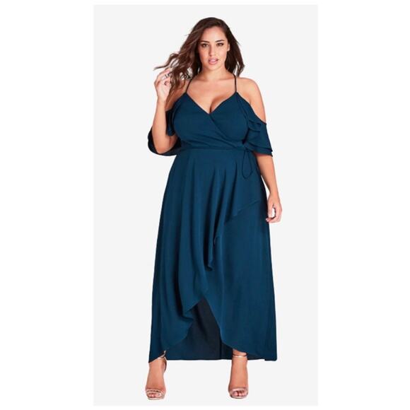 City Chic Dresses & Skirts - NWT City Chic Miss Jessica Maxi Wrap Dress Emerald Green Size 16 Cold Shoulder
